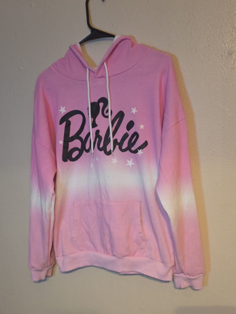 Barbie Pink and White Ombre Hoodie Sweatshirt with Logo Sz L